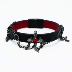 Goth Red Heart Leather Wristband